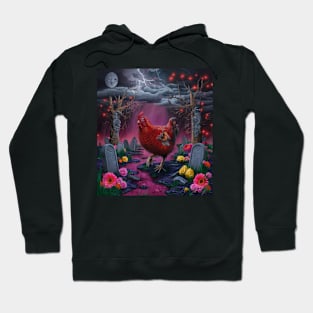 AI generated red striped chicken in graveyard Hoodie